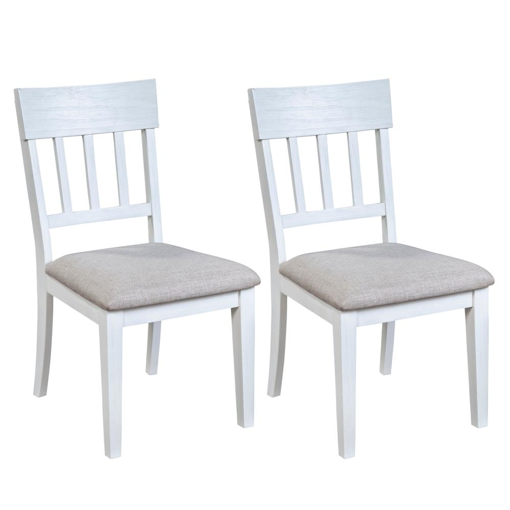 Set of two white Donham side chairs by Start2Finish with sleek, modern design and curved backs, perfect for dining or casual seating.