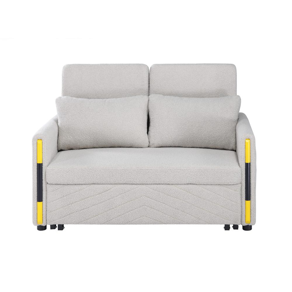 Beige Teddy Velvet Sleeper Loveseat with side pockets, cozy upholstered furniture by Start2Finish, featuring plush velvet fabric and storage pockets.