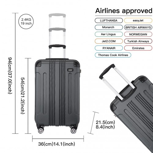 Grey Start2Finish Kono 19-inch ABS lightweight hard shell cabin suitcase with four wheels and telescopic handle, suitable for travel carry-on.