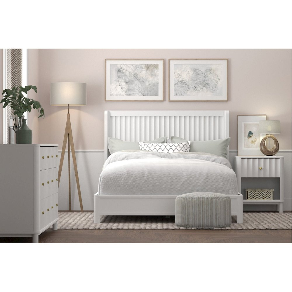 White Stapleton Queen Panel Bed by Start2Finish featuring a classic headboard and clean panel design