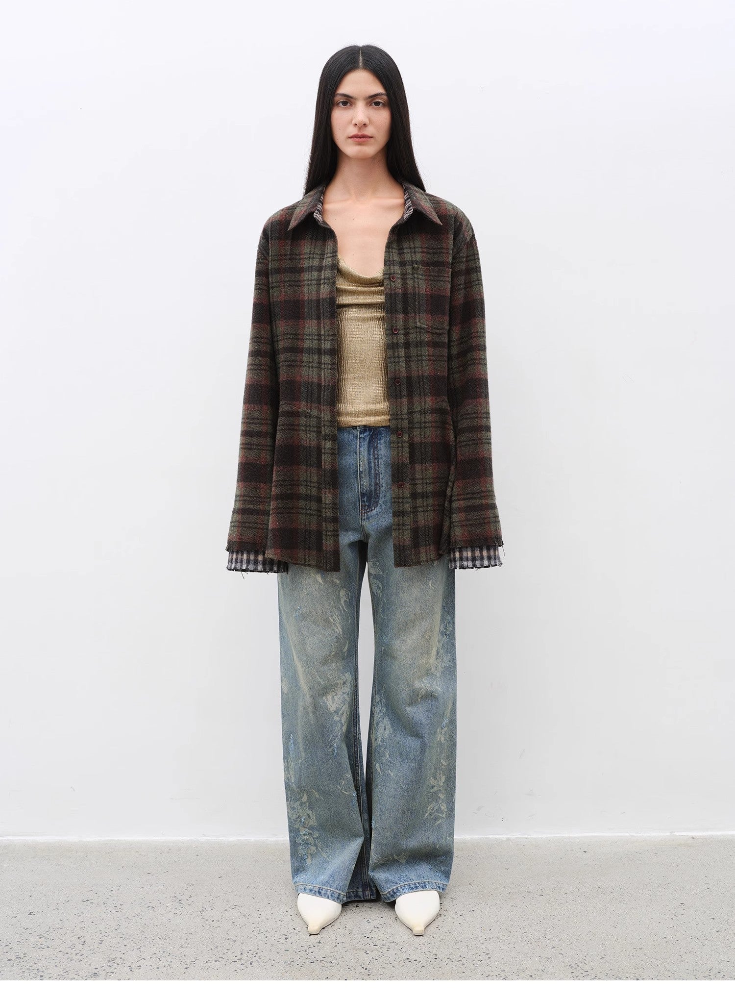 "Denim Shadow"retro washed printed layered casual slimming cotton
