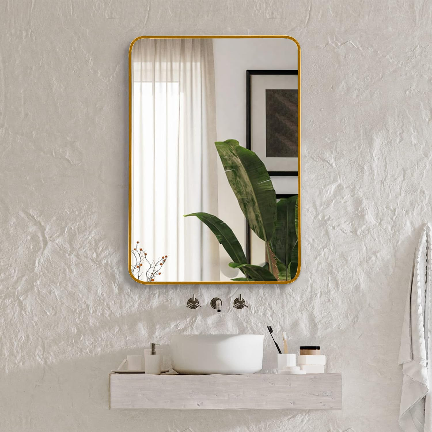 Rectangular metal frame wall mirror by Start2Finish, ideal for bathroom vanity, bedroom, or entryway decor, with sleek modern design.