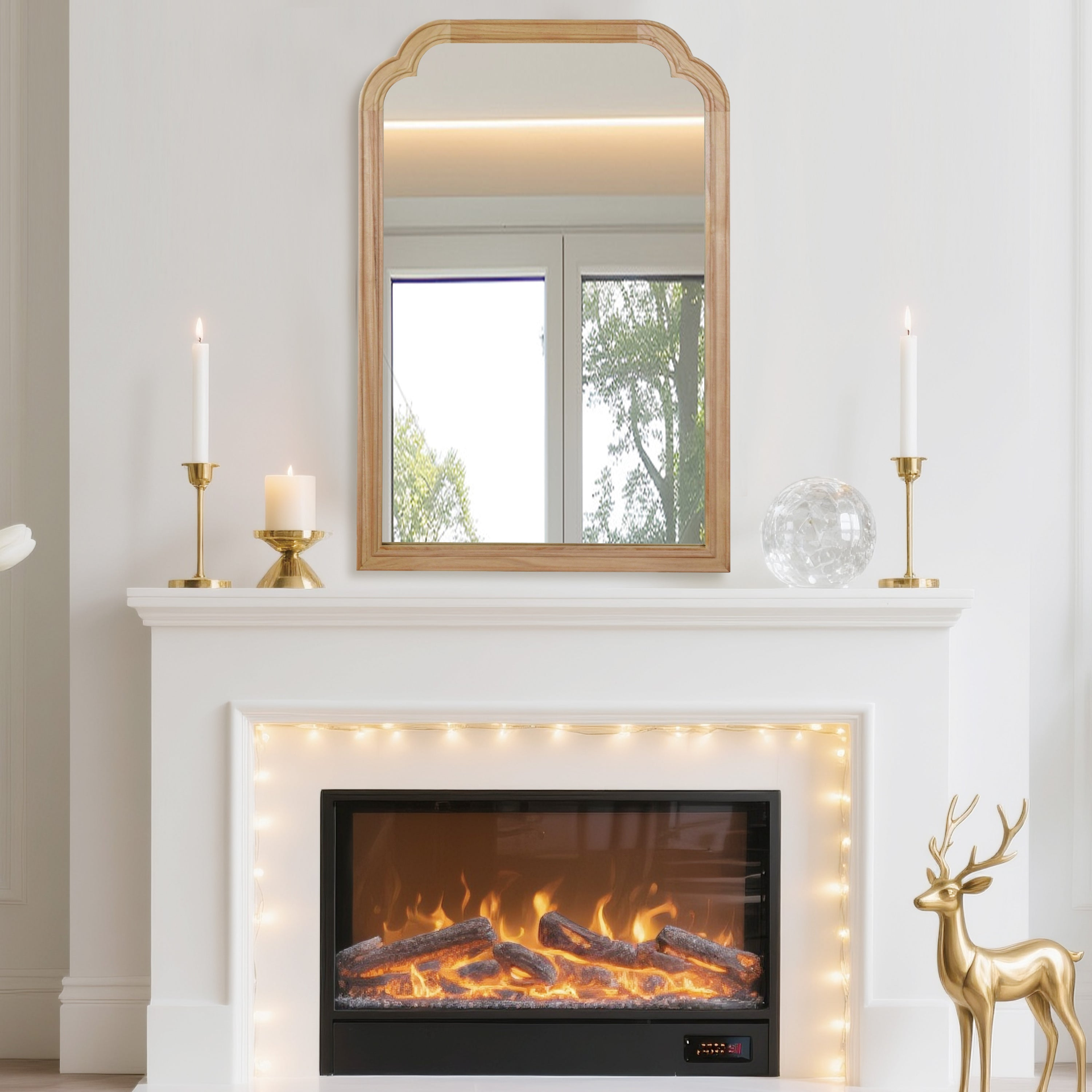 Round solid wood wall mirror by Start2Finish with rounded corners, ideal for bathroom, bedroom, entryway, or living room decor.