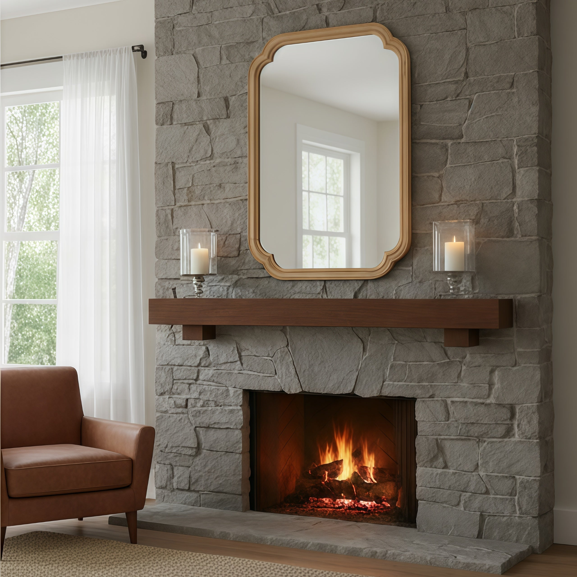Start2Finish rounded corner solid wood wall mirror with a modern design, suitable for bathroom, bedroom, entryway, or living room.