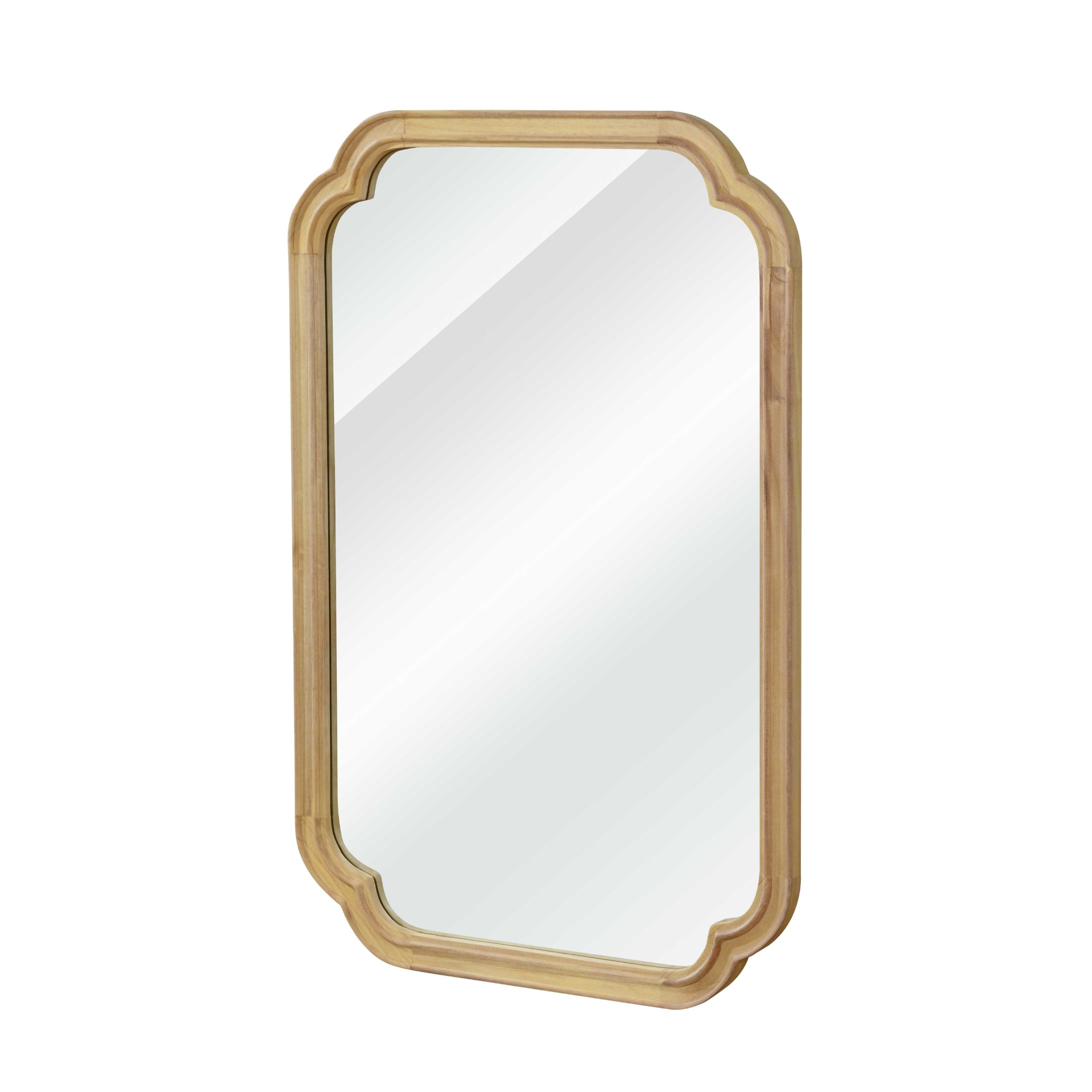 Rounded corner solid wood wall mirror from Start2Finish, suitable for bathroom, bedroom, entryway, or living room decor.