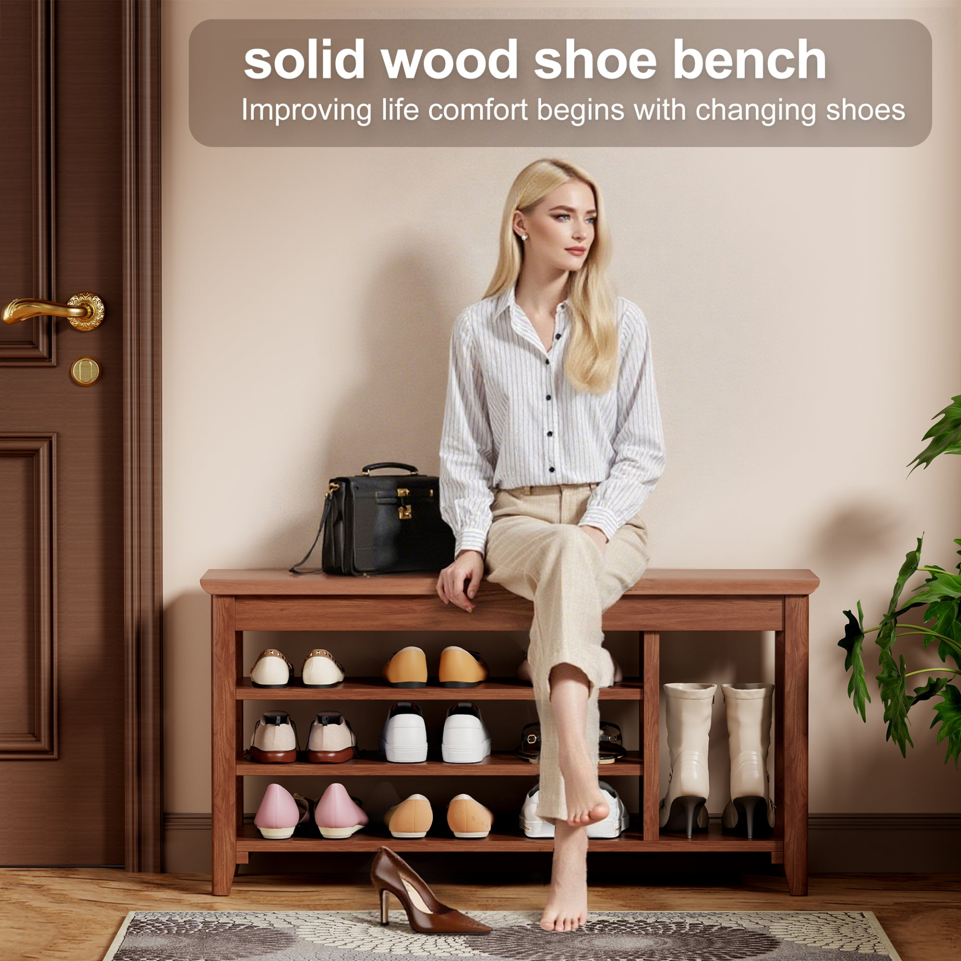 Full-length walnut wood mirror with rotating design, coat rack, and storage, available in 31.5" and 39.37" sizes for bedroom or entryway.