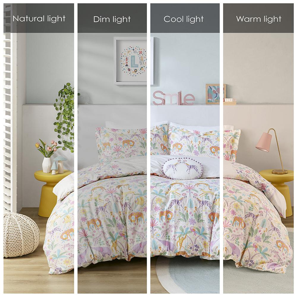 Start2Finish floral reversible cotton duvet cover set with matching throw pillow, featuring colorful flower patterns and soft fabric.