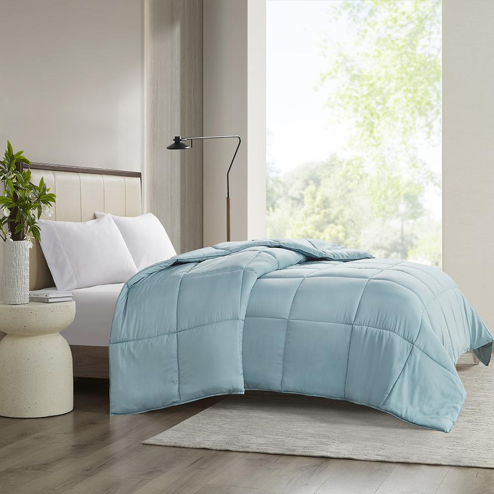 Luxury down alternative comforter with 300 thread count cotton shell by Start2Finish, showcasing soft, plush bedding with a smooth fabric surface.