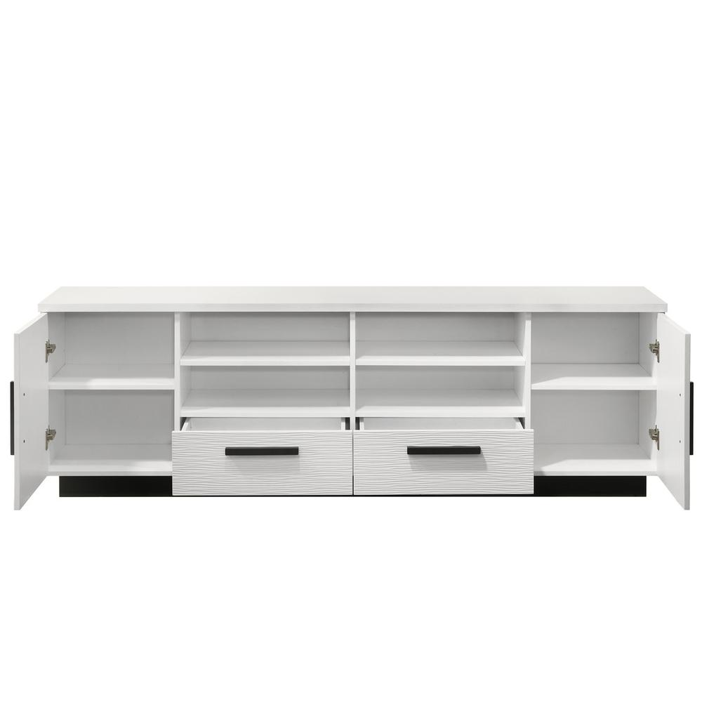 White finish TV stand with 70.5-inch width, featuring drawers, from the Matilda collection by Start2Finish.