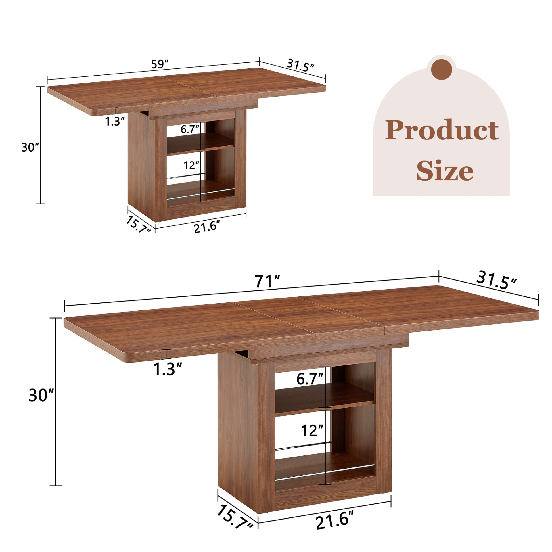 Start2Finish rectangular MDF walnut dining table with storage, expandable for kitchen, dining room, or apartment dining spaces.