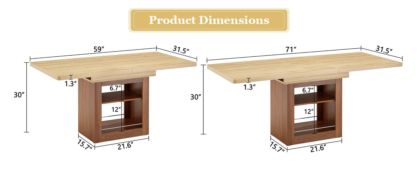 Rectangular MDF walnut dining table with storage, expandable for dining room, kitchen, or apartment dining spaces by Start2Finish
