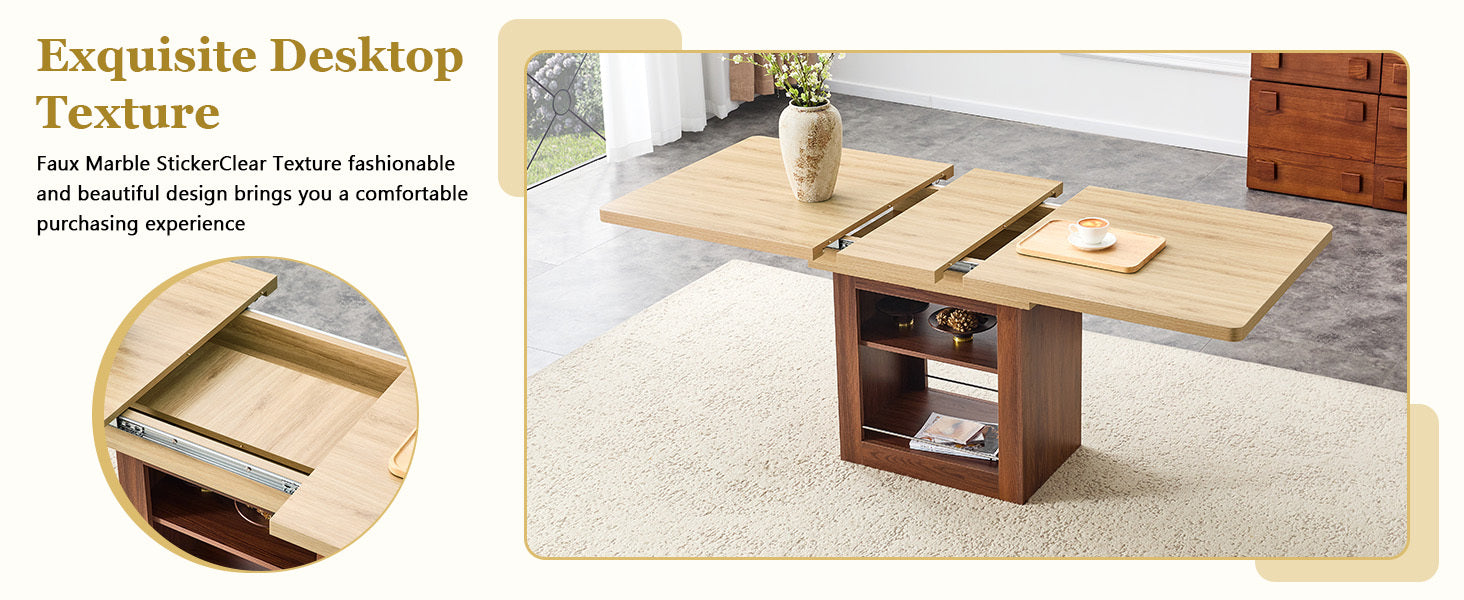 Rectangular MDF walnut dining table with storage, expandable for kitchen or apartment dining, by Start2Finish.