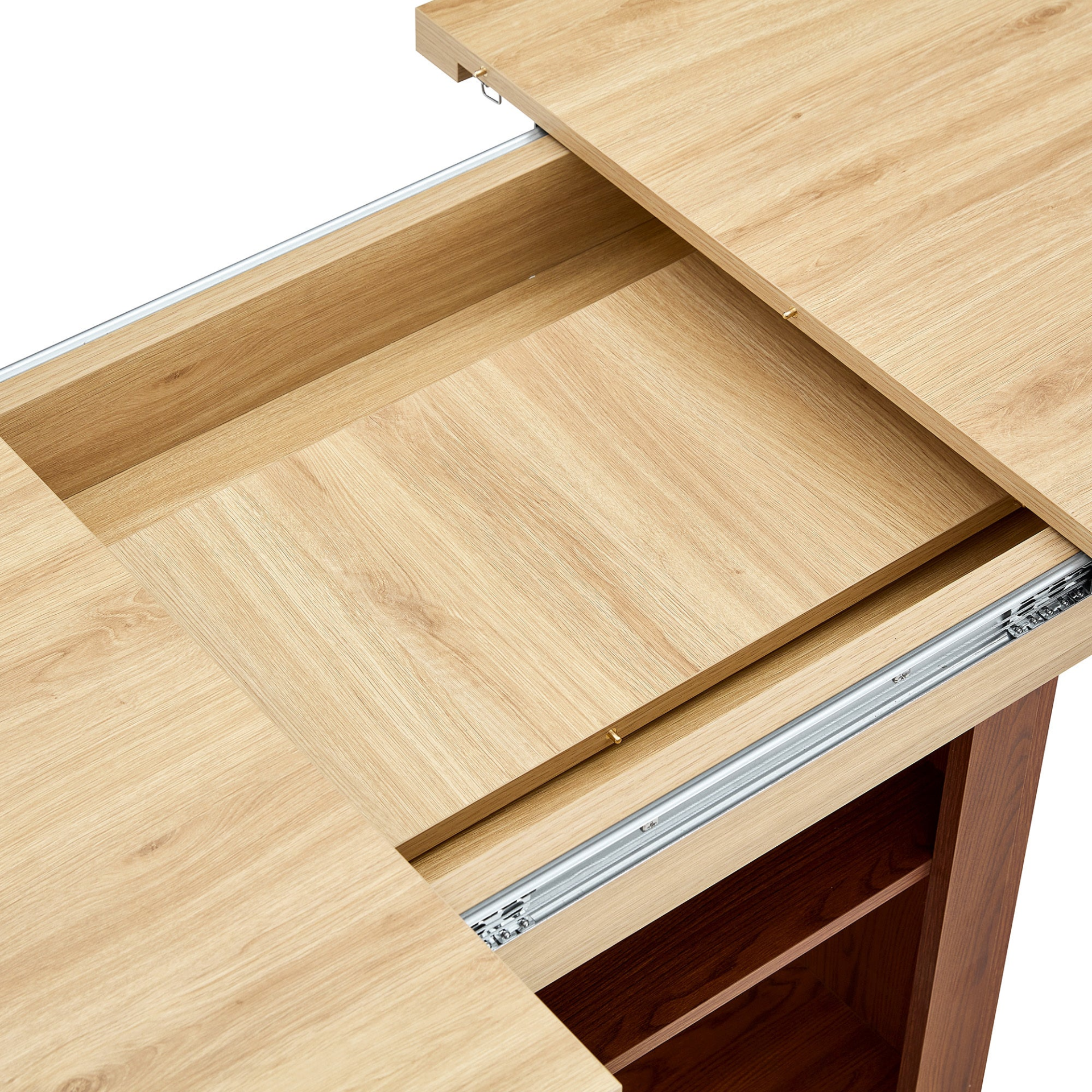 Rectangular MDF walnut dining table with storage, expandable design for kitchen, dining room, or apartment dining by Start2Finish.