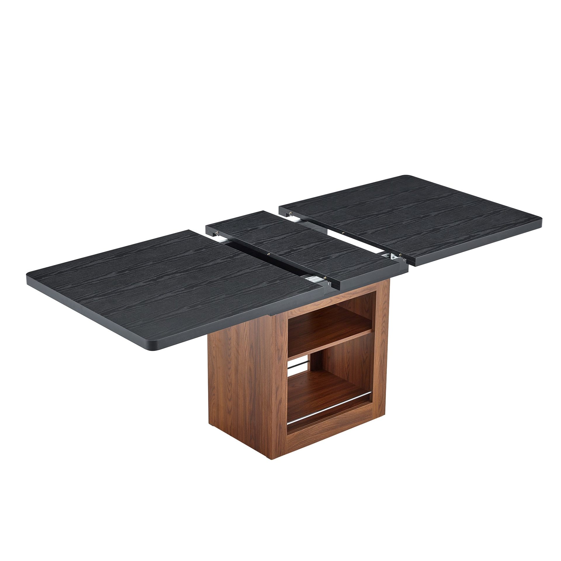 Rectangular MDF walnut dining table with storage, expandable for dining rooms, kitchens, and apartments, by Start2Finish.