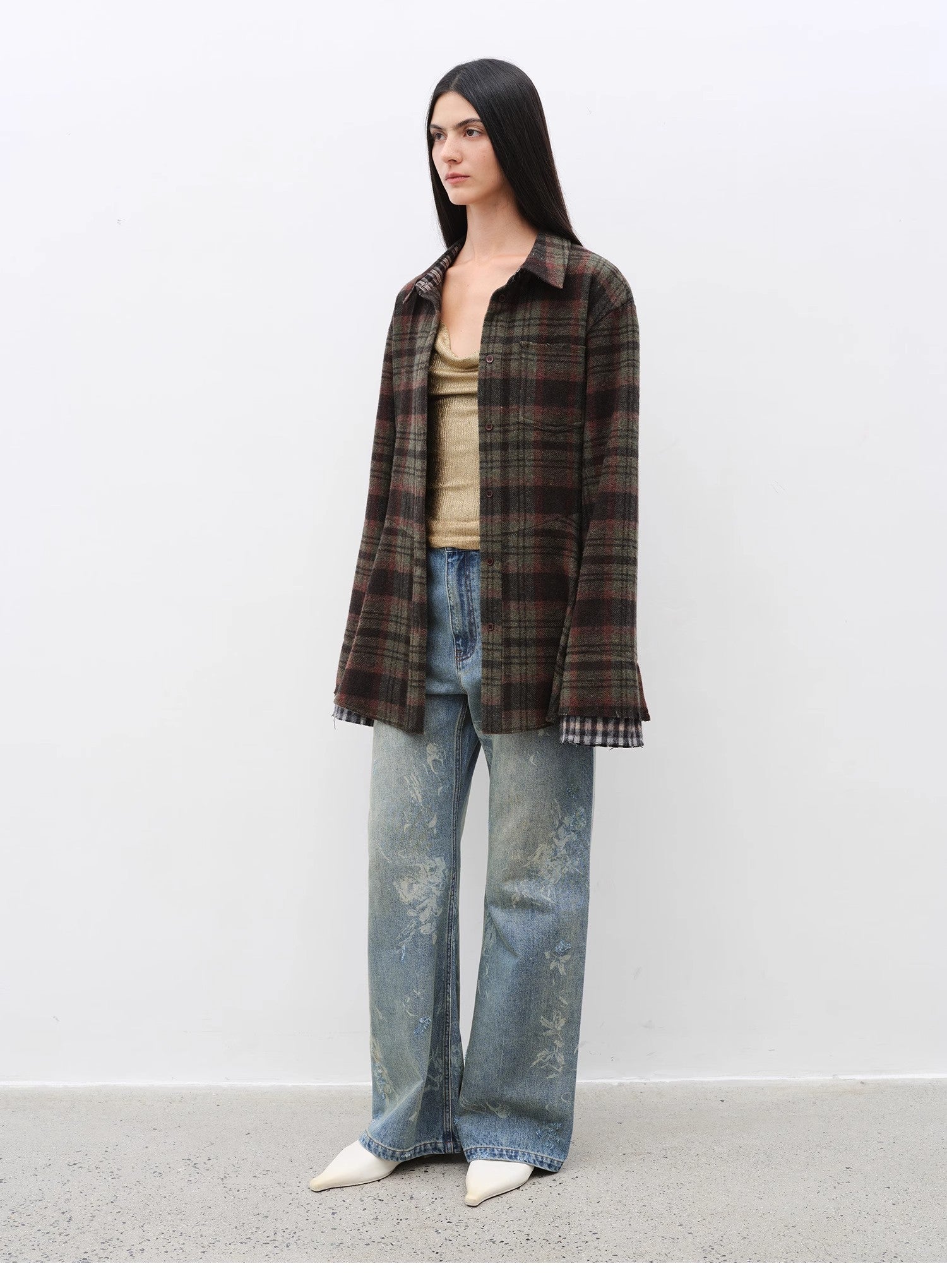 "Denim Shadow"retro washed printed layered casual slimming cotton