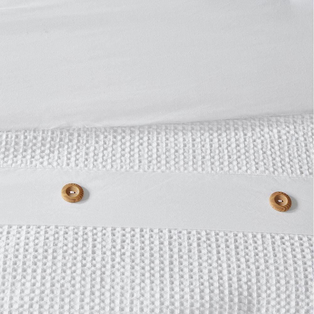 Start2Finish 3-piece cotton waffle weave comforter set with matching pillow shams, soft and textured bedding for cozy sleep.