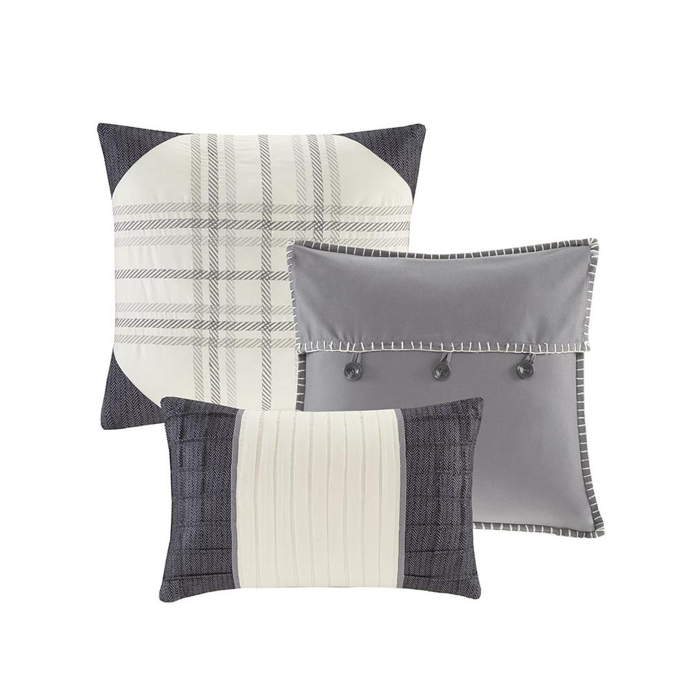 Start2Finish Ridge 7-piece grey herringbone comforter set with matching pillow shams and decorative accents.