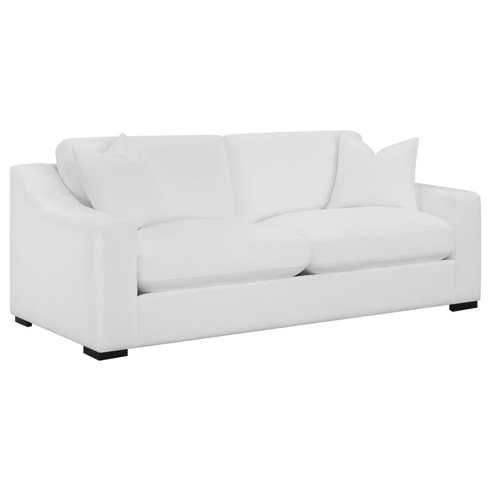 Start2Finish Ashlyn 2-piece upholstered sofa set with white fabric and sloped arms, modern living room furniture.
