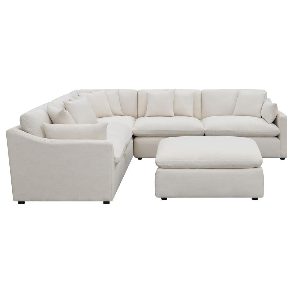 Start2Finish Hobson 6-piece ivory upholstered modular sectional sofa showing soft fabric and modern design in a living room setting.