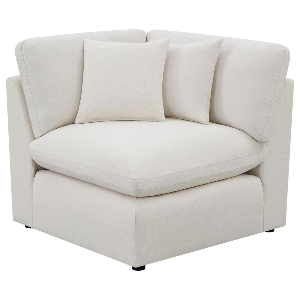 Start2Finish Hobson 6-piece upholstered modular sectional sofa in elegant ivory fabric, showing its modern design and comfortable cushions.