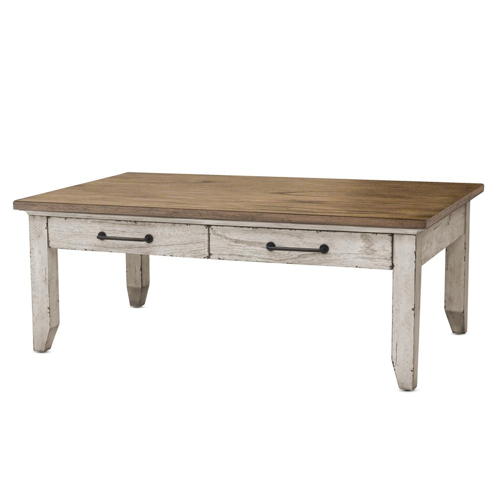 Start2Finish Bear Creek Cocktail Table with a wooden top and black metal legs, modern design for living room or lounge areas.