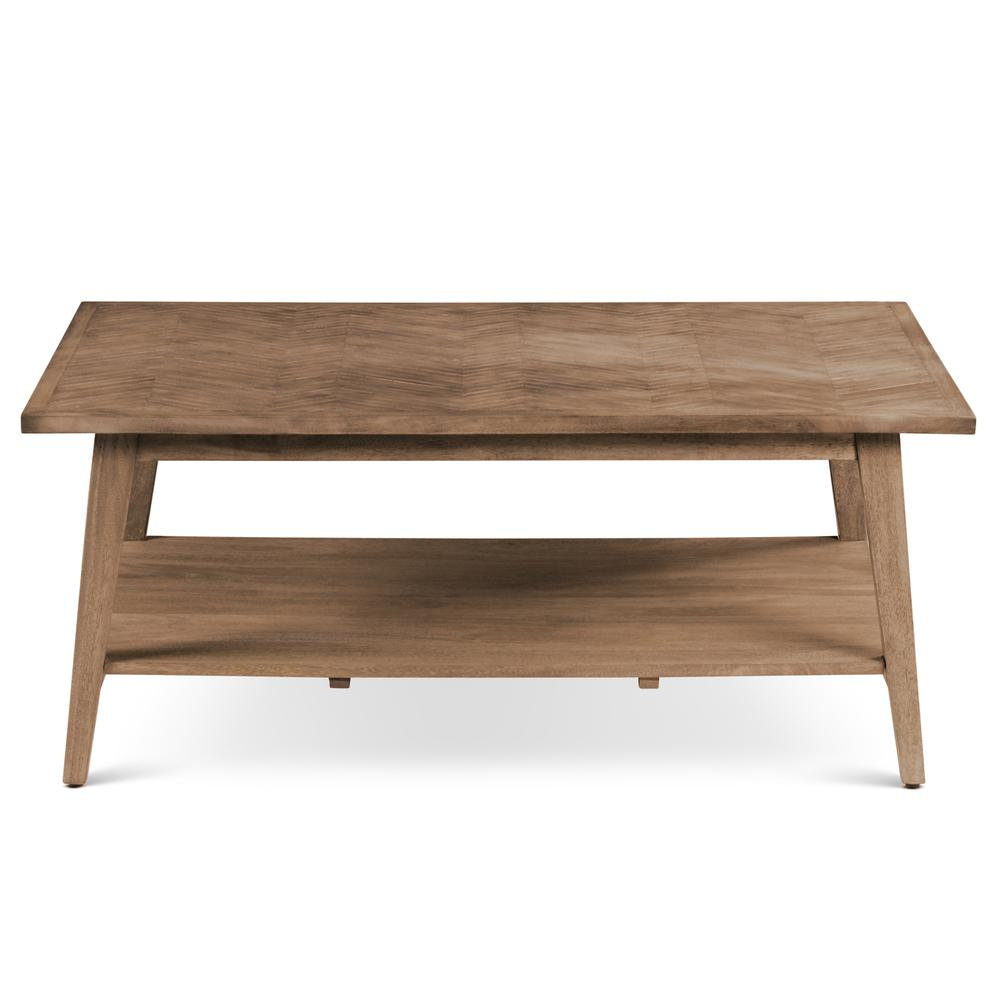 Start2Finish Milani rectangle cocktail table with wooden top and metal legs, modern design, shown in a living room setting.