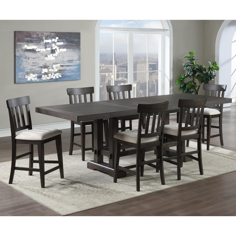 Start2Finish Napa 7-piece counter height dining set with chairs and table in a modern design, shown in a living room setting.