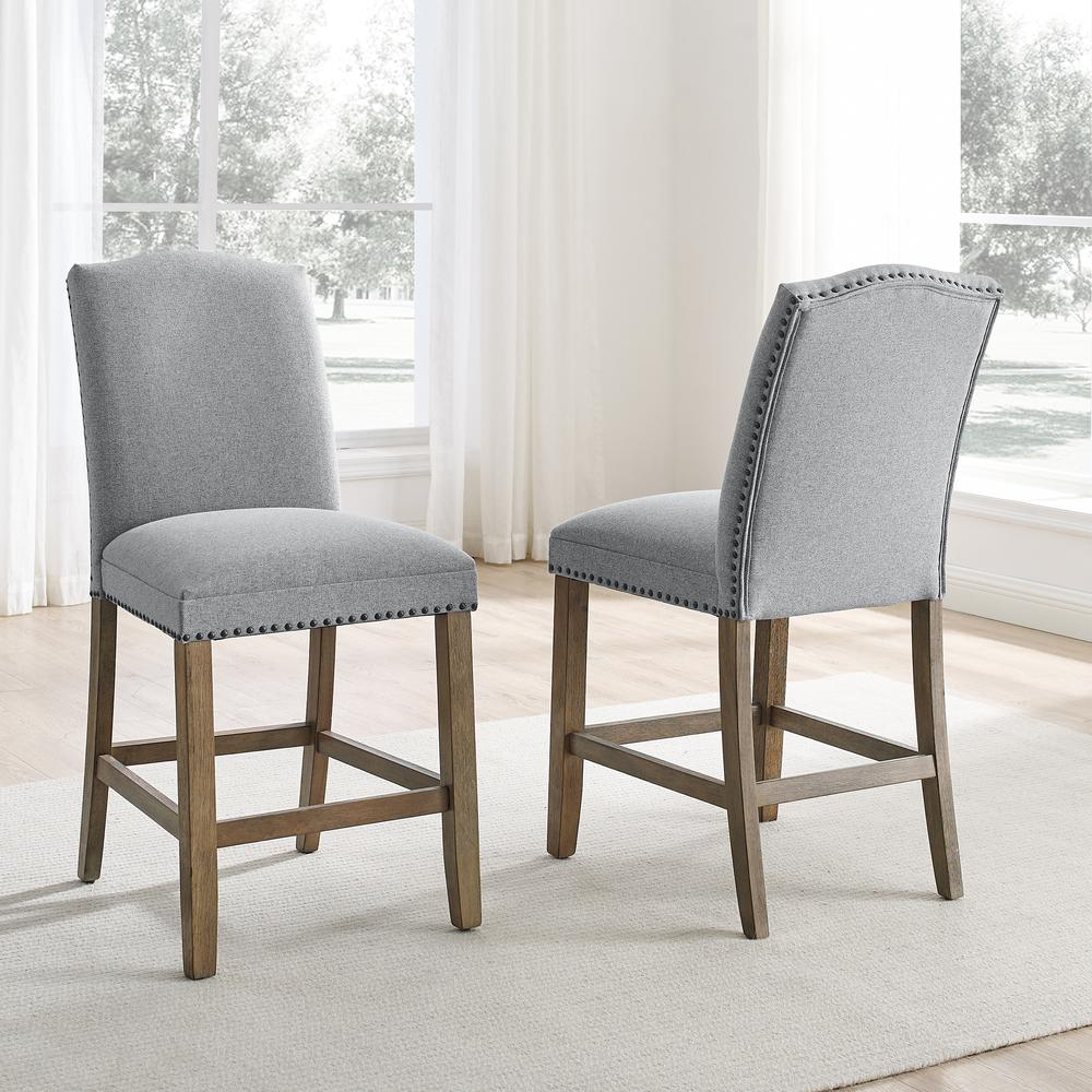 Start2Finish Grayson counter chair with nailhead trim, upholstered seat and wooden legs, modern bar stool for kitchen or bar area.