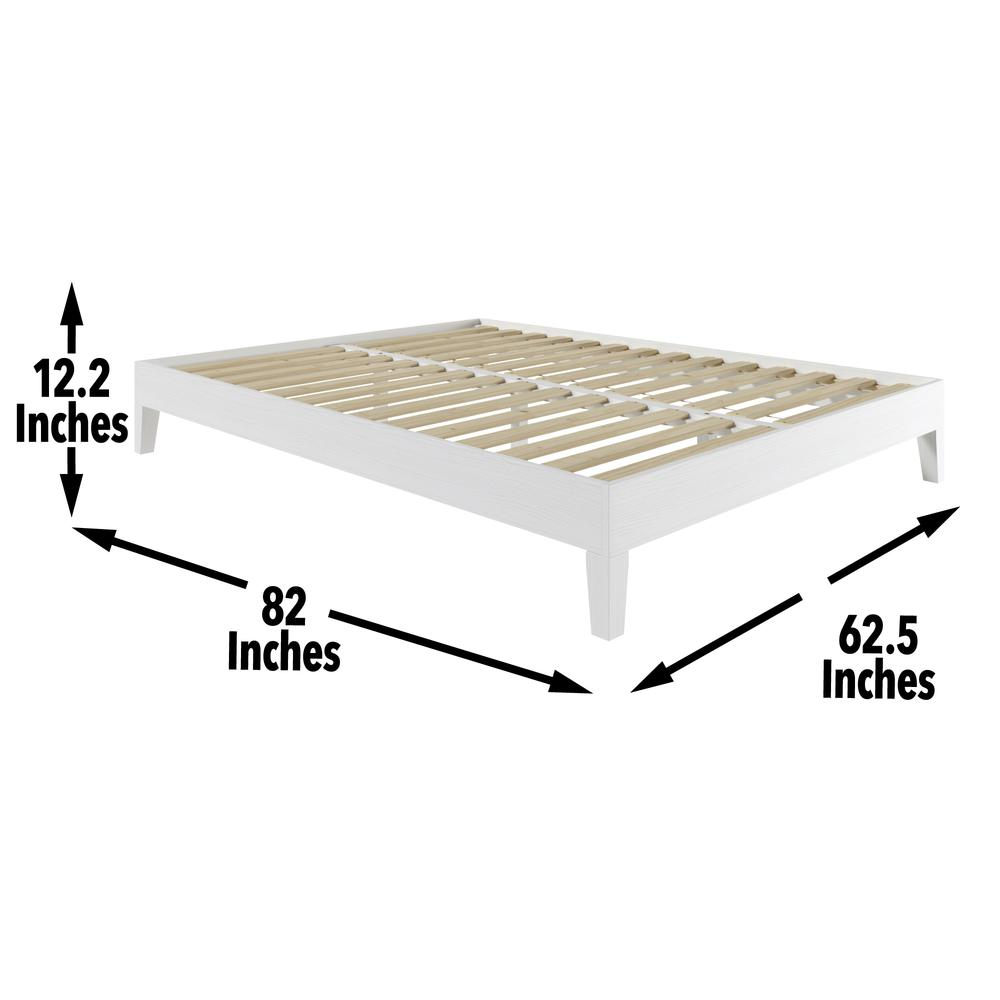 White Nix Solid Wood Queen Platform Bed by Start2Finish with sleek, modern design and sturdy wood construction.