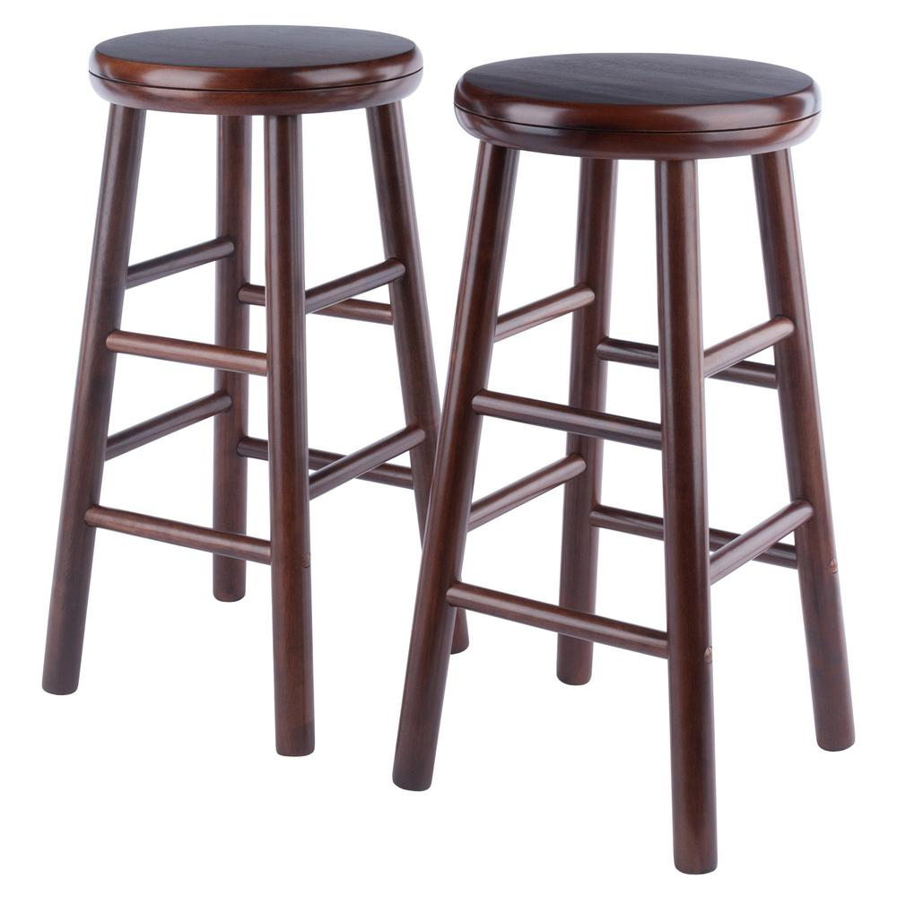 Shelby 2-piece swivel seat counter stool set by Start2Finish with walnut finish, featuring modern design and comfortable seating.