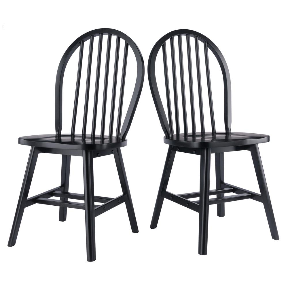 Black Windsor 2-piece chair set by Start2Finish, featuring classic wooden chairs with curved backs and cushioned seats.