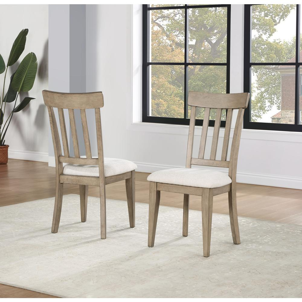 Start2Finish Napa Side Chair in Sand with wooden legs and cushioned seat, modern design suitable for dining or office use.
