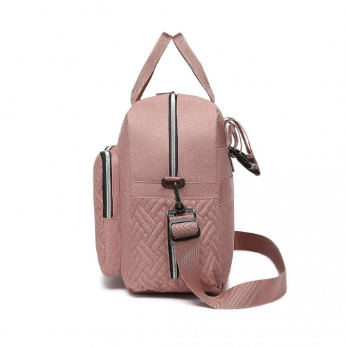 Start2Finish EQ2411 Kono diaper changing tote bag in pink with built-in changing mat, waterproof design, and thermal insulation.