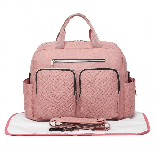 Start2Finish EQ2411 Kono diaper changing tote bag in pink with built-in changing mat, waterproof design, and thermal insulation.