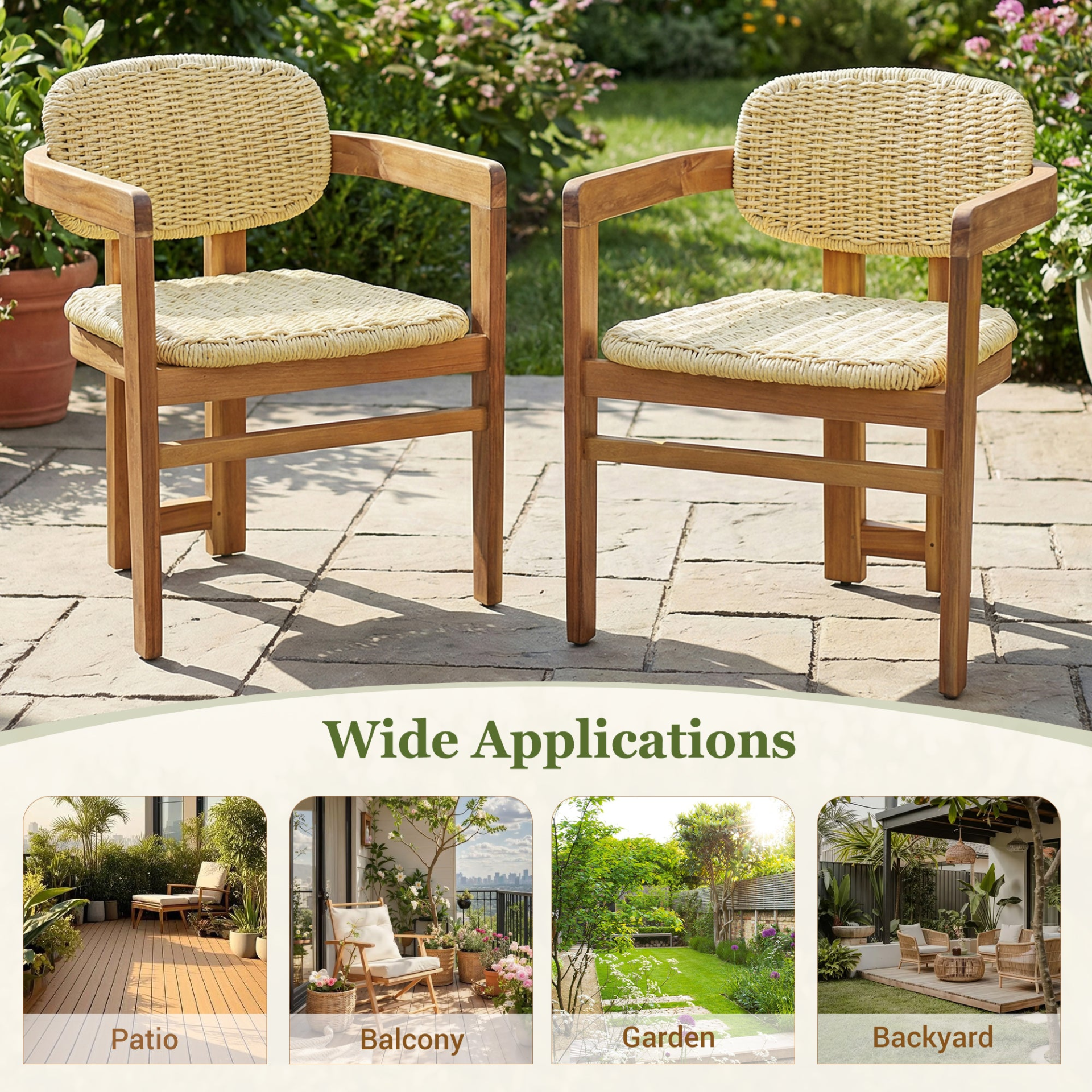 Beige rattan accent chair with wooden legs for living room or bedroom seating by Start2Finish.
