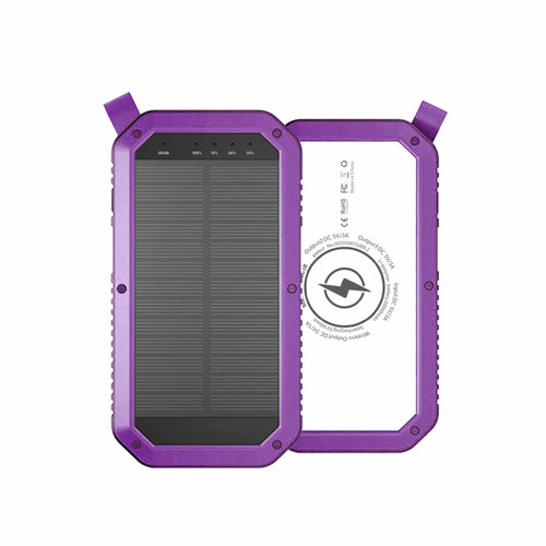 Salmon Lucky Sun Chaser Mini solar-powered wireless phone charger with 10,000mAh capacity, portable tech accessory, showing solar panel and ports.