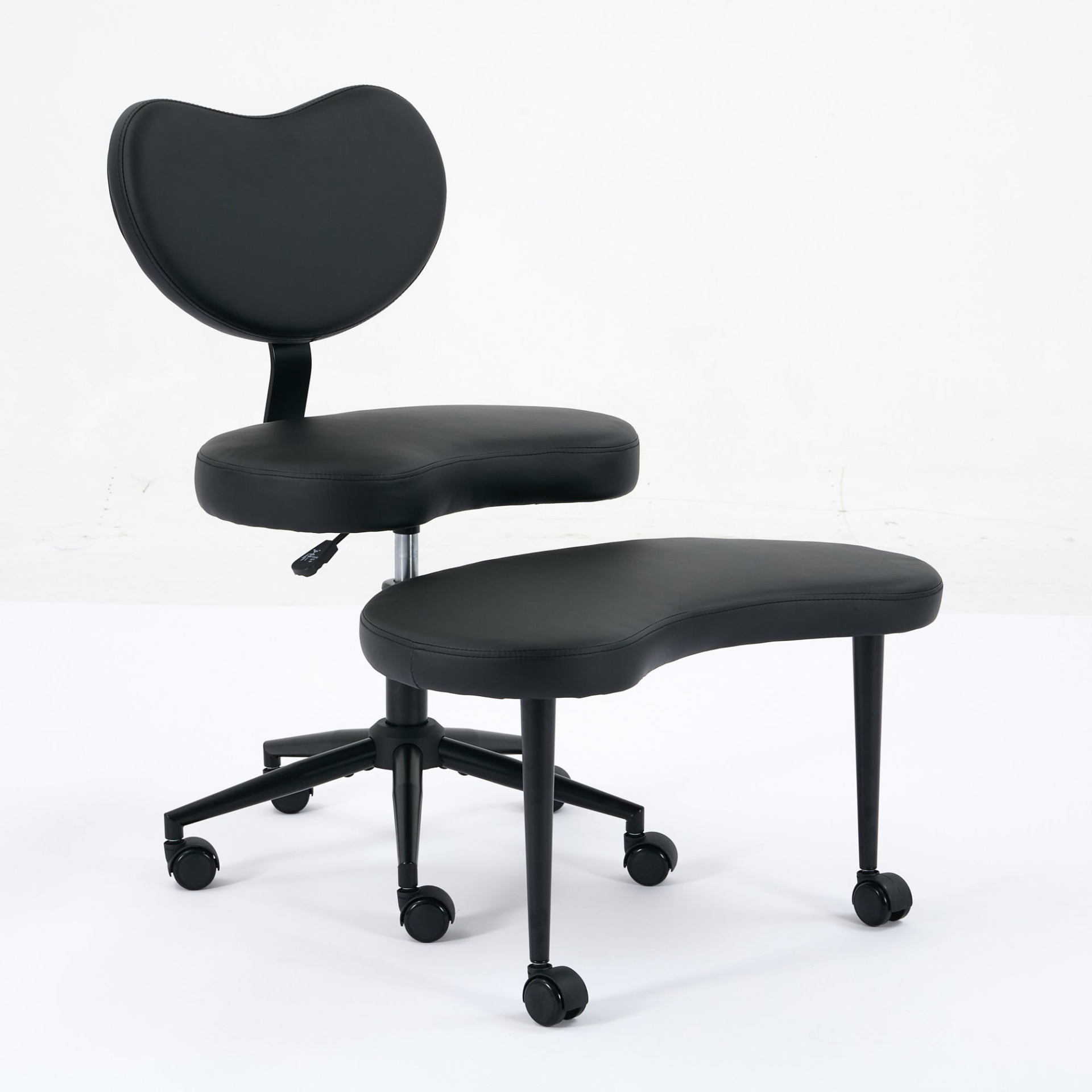 Black PU leather office chair with USB port, swivel base, and ergonomic design for home office or vanity use.