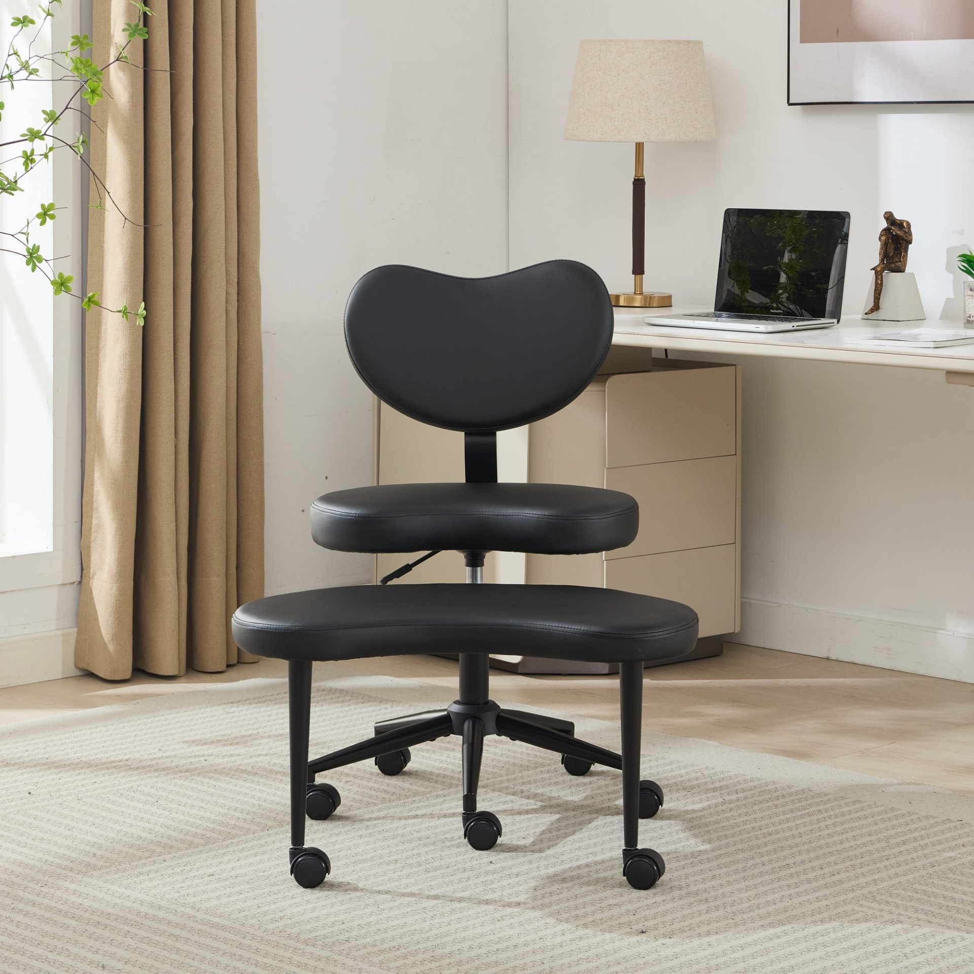 Black PU leather office chair with USB port, power access, and swivel function for home office or vanity desk from Start2Finish.