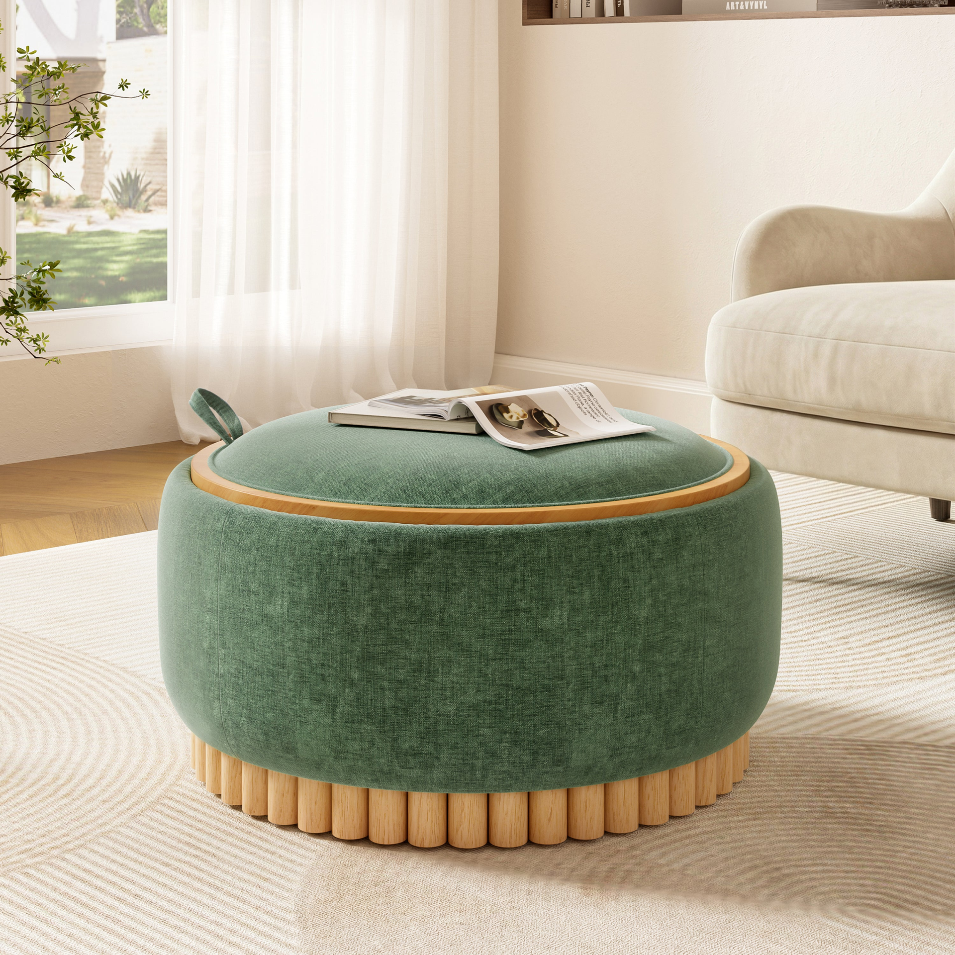 Start2Finish wooden and fabric upholstered ottoman with storage, ideal for living room or lounge spaces.