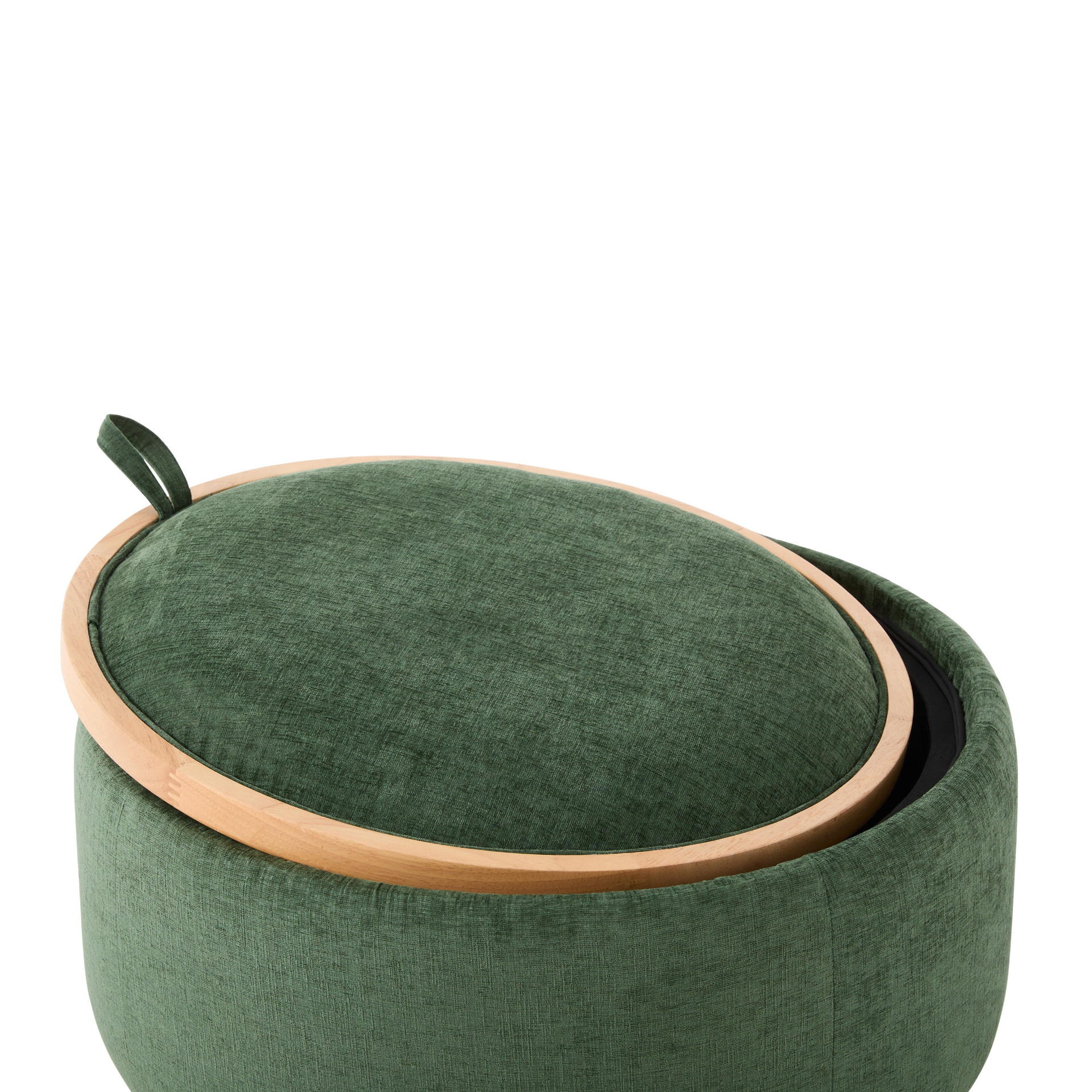 Wood and fabric upholstered ottoman with storage, ideal for living room or lounge, by Start2Finish.