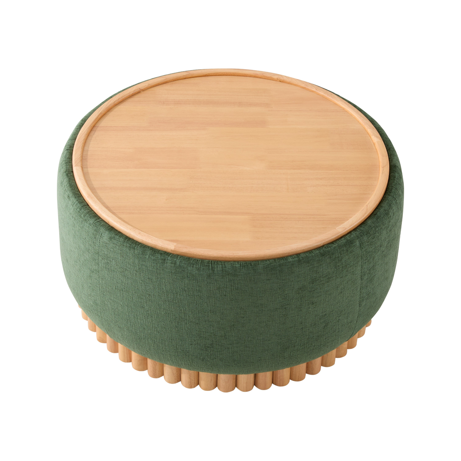 Wood and fabric upholstered ottoman with built-in storage, ideal for living room or lounge spaces, by Start2Finish.