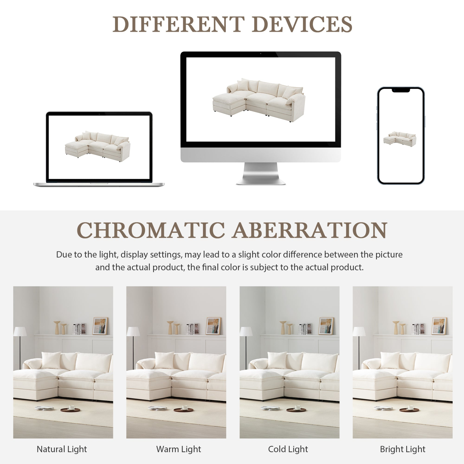 Cream and dark gray chenille sectional sofa with ottoman and modular layout, perfect for living rooms and lounge spaces.