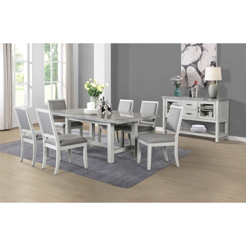 Canova Gray marble top dining table by Start2Finish, featuring a modern design with sleek marble surface and sturdy wooden legs.