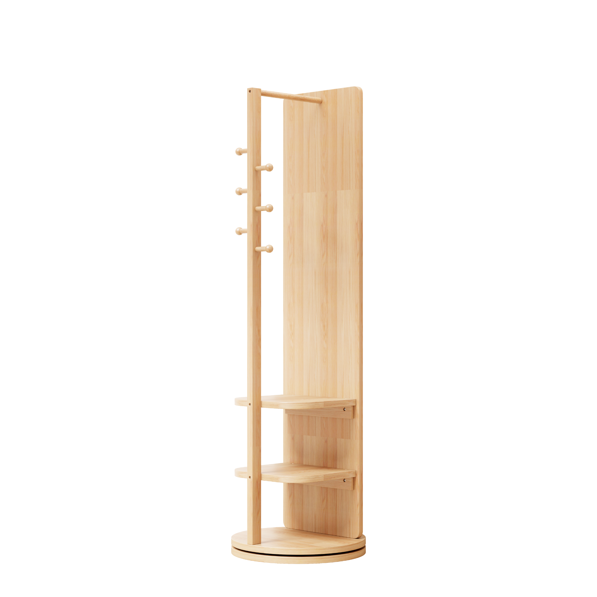Start2Finish rotating full-length mirror with coat rack, rubber wood finish, and 360° rotation for bedroom and entryway use.