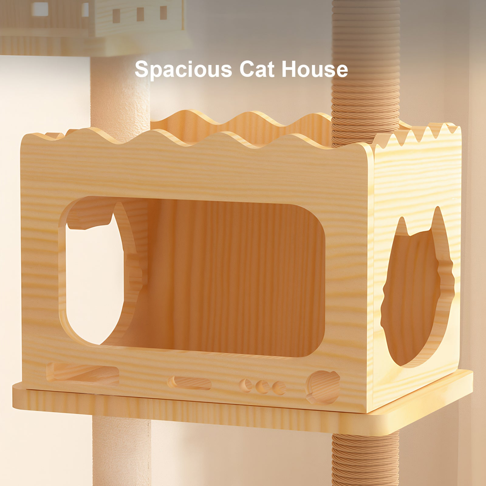 Modern 66.9-inch Start2Finish wood cat tree with multi-level condos, sisal scratching posts, acrylic hammock, and top perch.