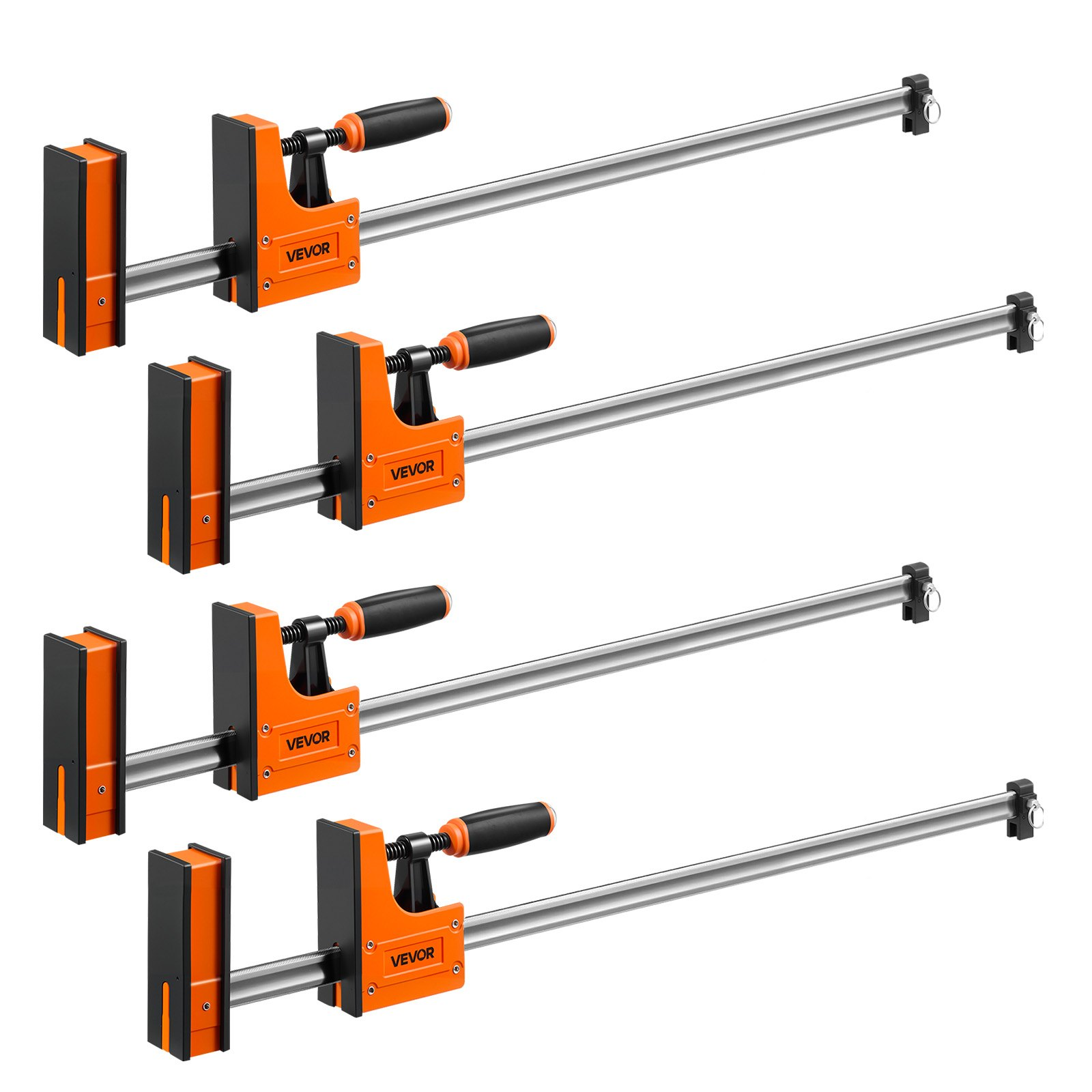 Start2Finish VEVOR wood and metal working bar clamps, 24" and 31" F clamps with rubber pads and ergonomic handles.