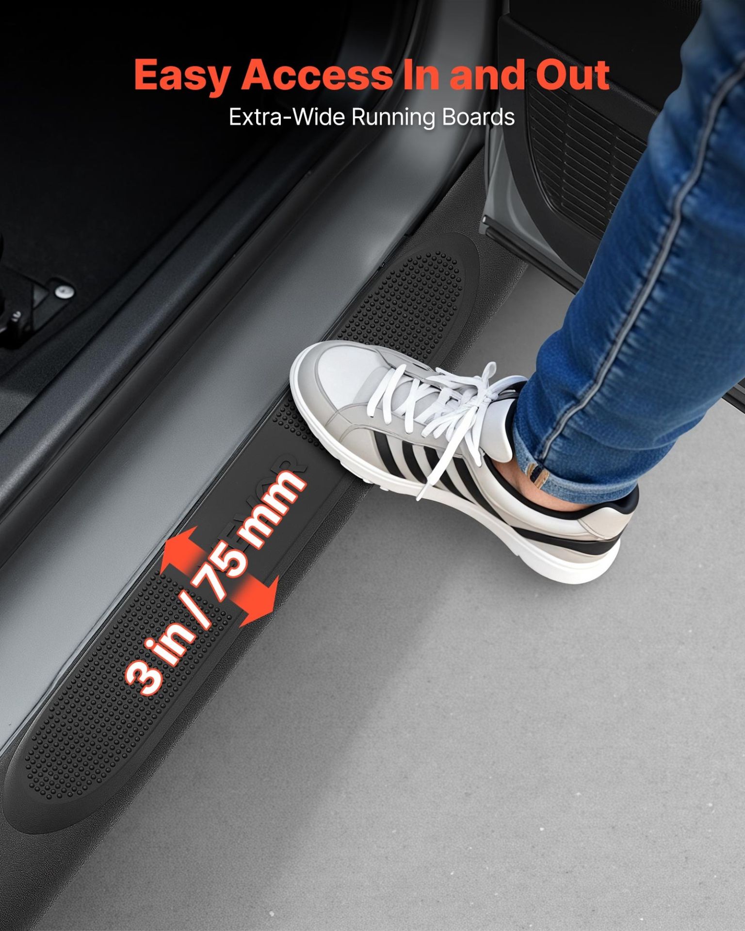 Start2Finish VEVOR black steel running boards for Chevy Colorado and GMC Canyon crew cab, non-slip side steps with rustproof coating.