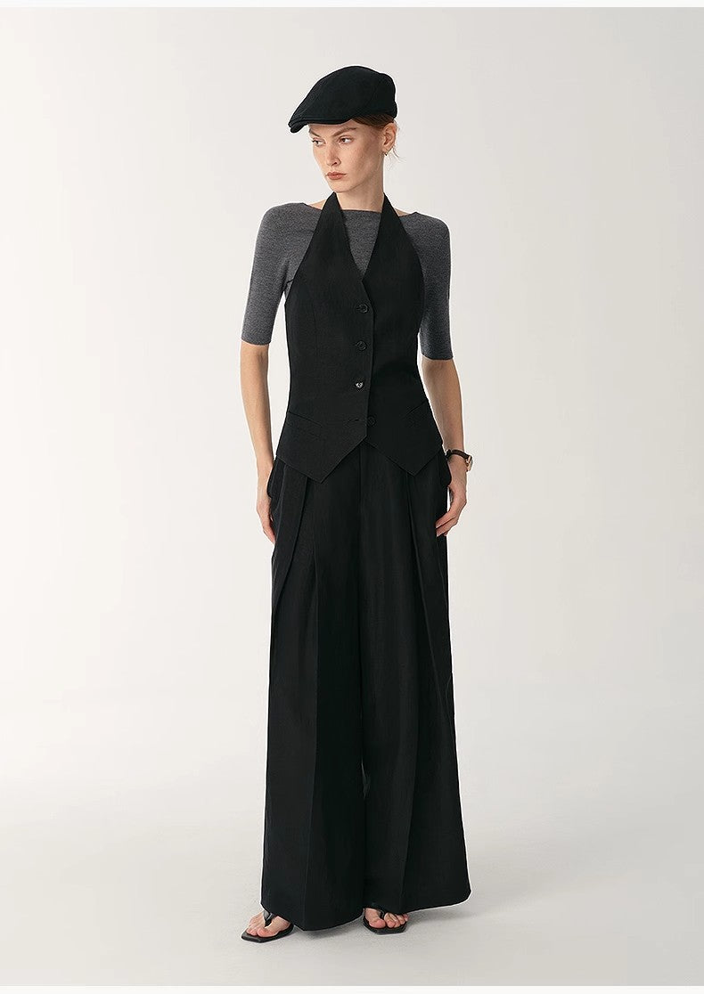 Classic old money style cool feeling silk linen halterneck sleeveless