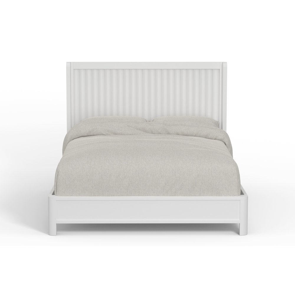 Start2Finish Stapleton Queen Panel Bed in white with a sleek frame and classic design, shown in a well-lit bedroom setting.