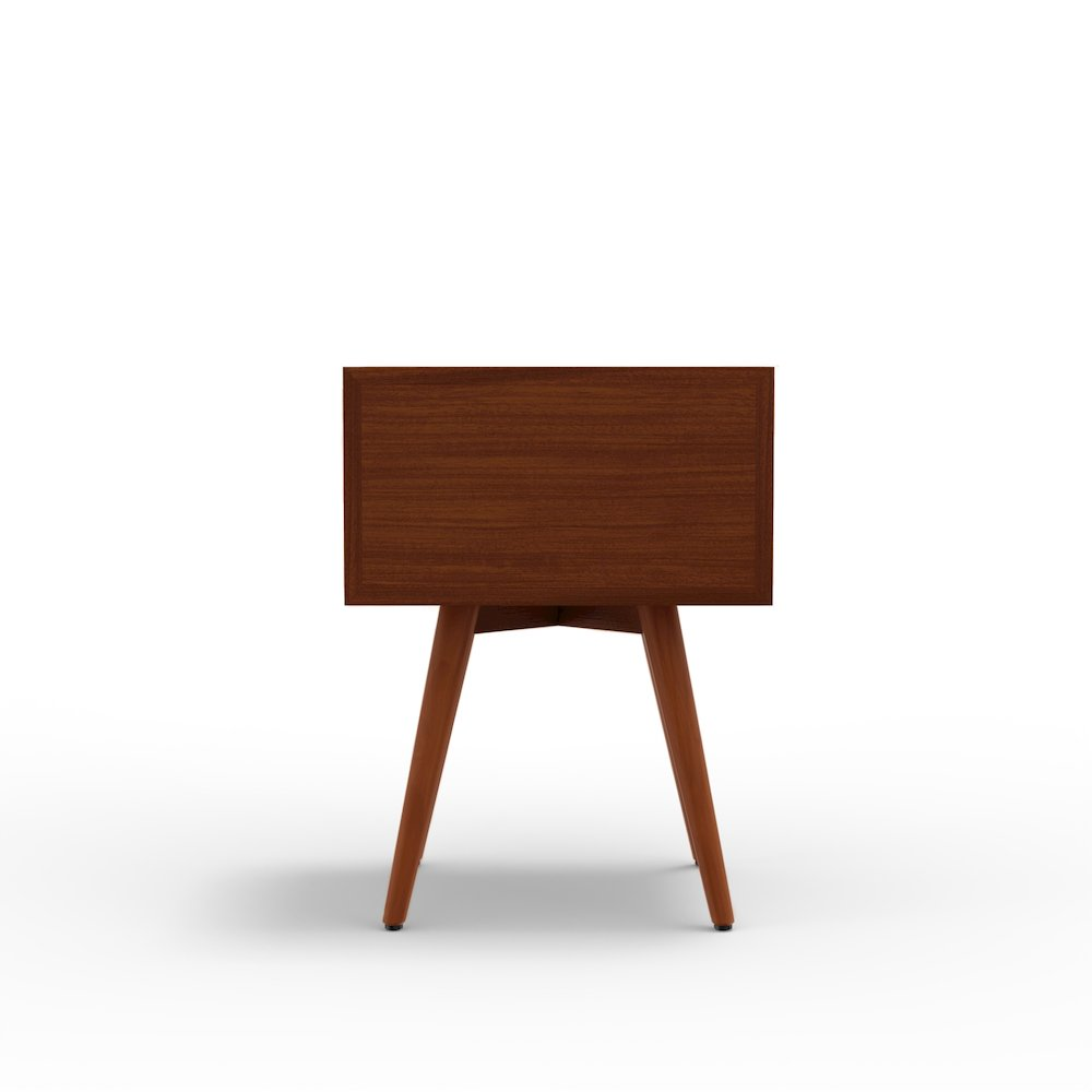 Flynn small nightstand in acorn finish from Start2Finish, featuring a compact wooden design with a single drawer and open shelf.